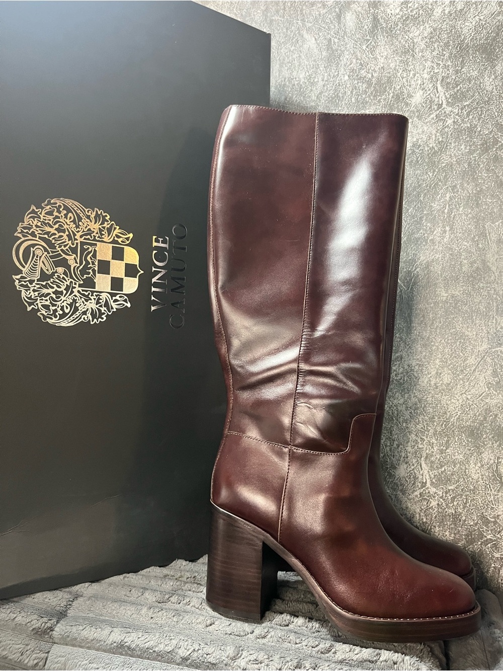 Vince Camuto Tall Leather Boots in Mahogany wide calf
